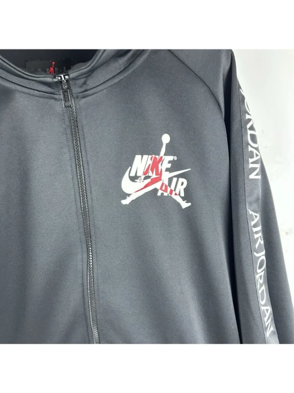 Y2K NIKE Air Jordan Jacket Men's Xxl Black Logo Tape Full Zip Warmup